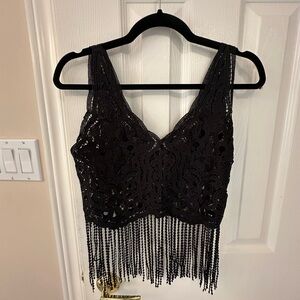Elegant Black Lace Fringe Top